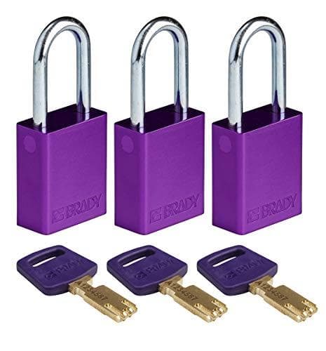 Brady SafeKey 3 x lila aluminiumhänglås 1,5" diameter