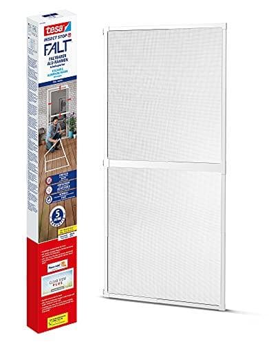 tesa Insect Stop FALT dør - foldbar aluminiumsramme med myggenet til døre - med justerbar teleskopramme - hvid - 80 cm x 170 cm til 100x cm x 220 cm