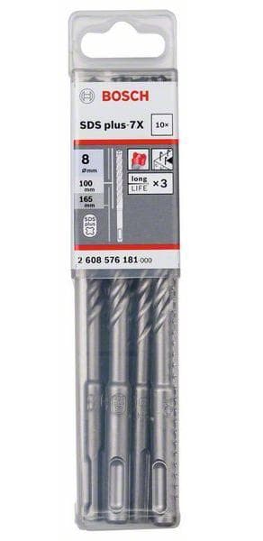 Bosch SDS-plus-7X - bor - til beton, murværk, armeret beton - 8 mm - SDS-plus - længde: 165 mm (10 stk.) (2608576181)