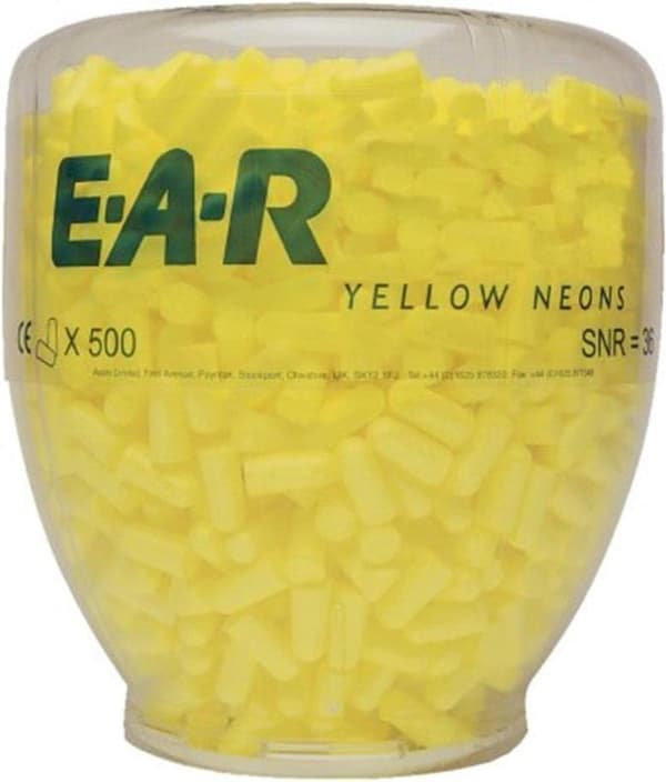 Öron Mjuk Gul Neon engångsöronproppar. 500 par Refill pack. 36 Db