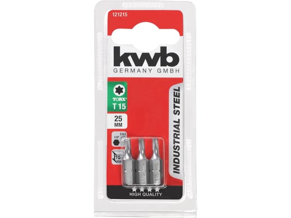 kwb 121215, 3 styck, Torx, T15, 25 mm, 25,4 / 4 mm (1 / 4"), Hexagonal