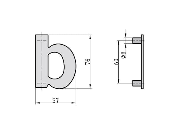 BASI 7300-1013, Dekorativ bokstav, Stål, Antrasitt, 57 mm, 76 mm, 109 g