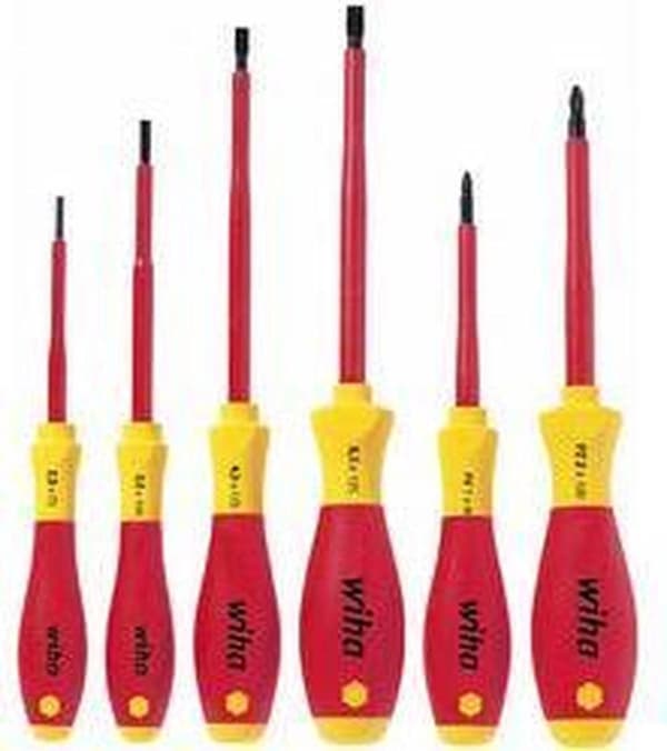 Wiha - Softfinish Elektrisk Slotted Head + Pozidriv Skruetrækker Sæt - 6-Styk