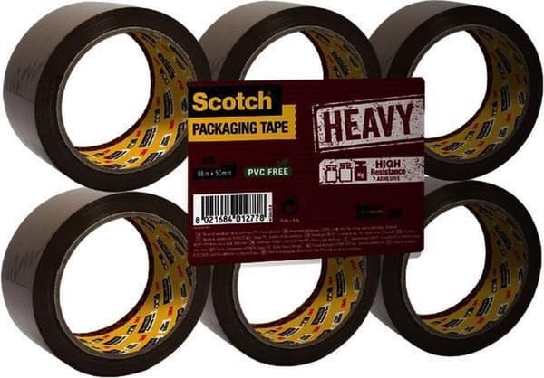 Scotch Packaging Tejp, Heavy -Flat Pack/6 rullar, Brun, 50 mm x 66 m, s 237