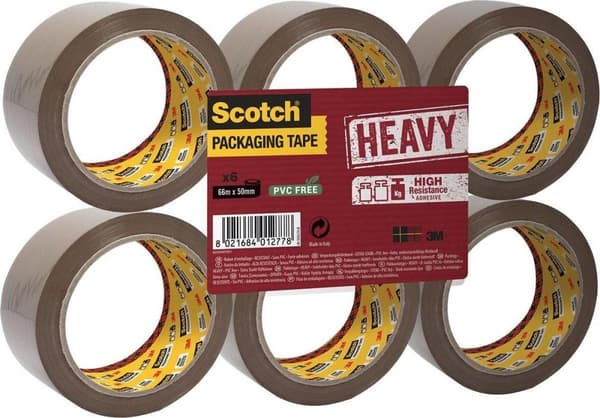 Scotch Packaging Tejp, Heavy -Flat Pack/6 rullar, Brun, 50 mm x 66 m, s 237