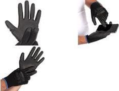 HYGOSTAR kosketusnäytölliset työhanskat BLACK ACE TOUCH, M nylon hieno neulos neulotulla rannekkeella, 1/4 PU-pinnoite päällä - 12 osaa (33435)