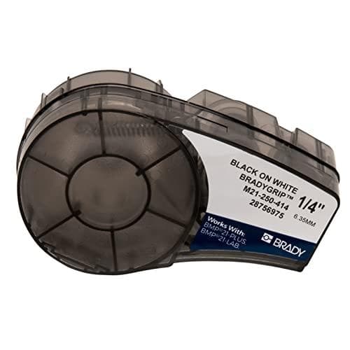 Brady , M21-250-414, Printing Grip Tape til BMP21-PLUS, polyester, sort på hvid, 6,35 mm x 3,30 m, ikke-klæbende, endeløs (151514)