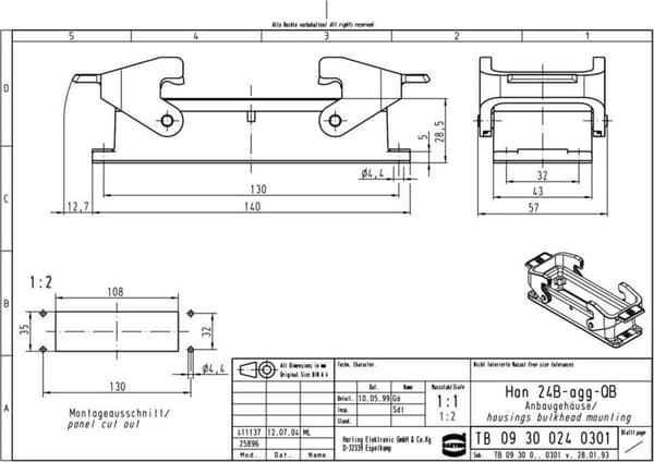 Overflademonteret hus Han® 24B-agg-QB 09 30 024 0301 Harting 1 stk.