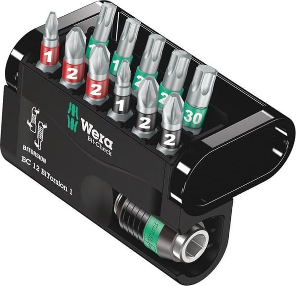 Wera 5057420001 12-osainen Bit-Check BiTorsion -teräsarja kasetissa