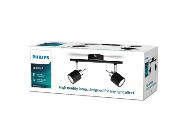 Philips Meranti tak-/väggspotlight 2 x, Utanpåliggande spotlight, GU10, 2 lampor, 220-240 V, Svart