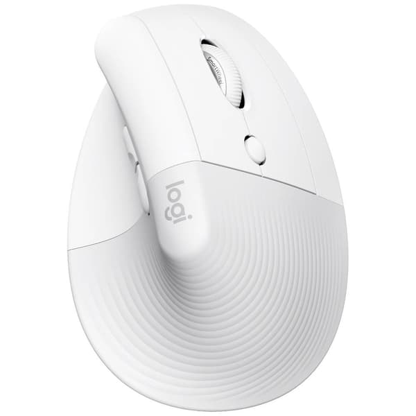 Logitech Lift for Mac Vertical Ergonomic Ergonomisk mus, WiFi mus Sladdlös Optisk Ljusgrå 6 Knappar 4000 dpi Ergonomisk Vit