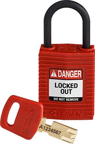 Brady, Safekey Compact Nylonsäkerhetslås med nylonbygel, röd, 25 mm bygelhöjd, 4,3 mm bygeldiameter (nyckel) (1 st) (150180)