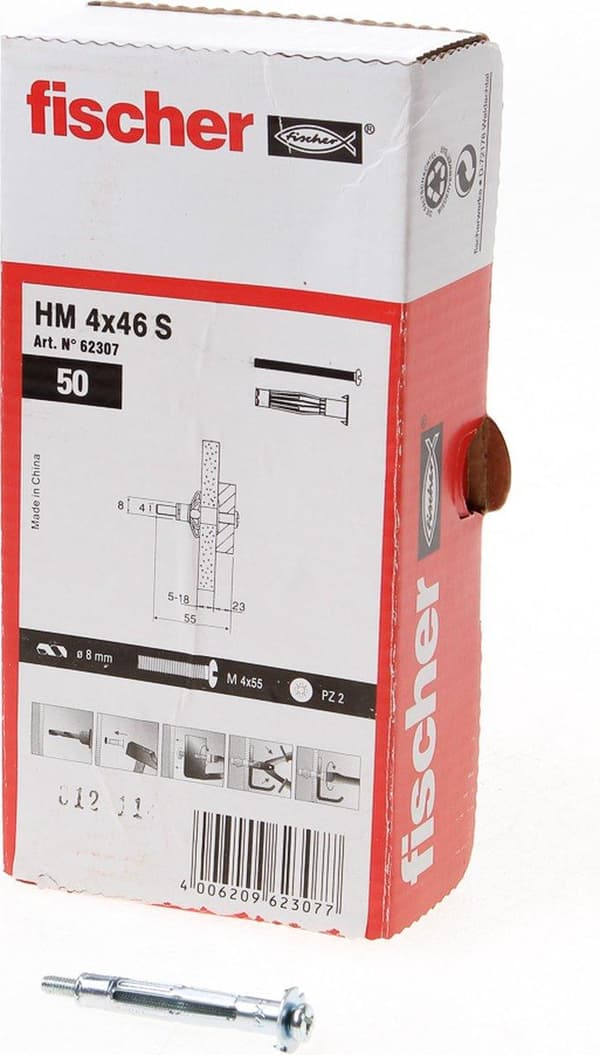 Fischer hul vægprop HM 4 x 45 S (Pris pr. 50 stk.) (50 stk.)