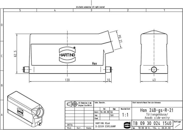 Dækhætte Han® 24B-gs-R-21 09 30 024 1540 Harting 1 stk.