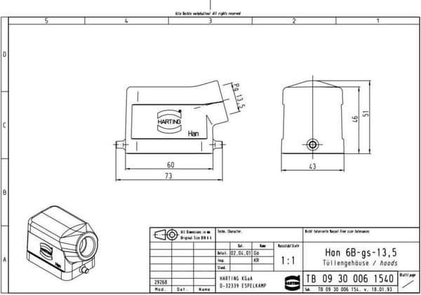 Täckkåpa Han® 6B-gs-13.5 09 30 006 1540 Harting 1 st.