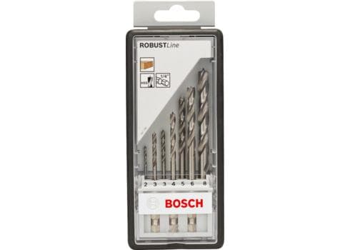 Bosch Robust Line - boresæt - til blødt træ, hårdt træ - sneglebor - 7 stykker - 5 mm, 6 mm, 8 mm, 4 mm, 3 mm, 2 mm - unbraconøgle