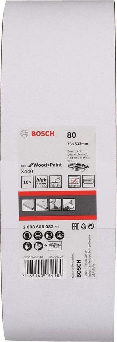 Bosch 2608606082 Slibebånd X440 - K80 - 75 x 533 mm (10 stk)