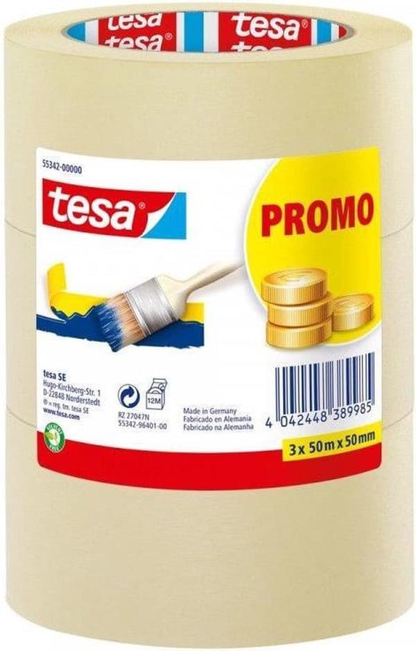 tesa Economy 55342-00000-00 Maskeringstejp Vit (LxB) 50 mx 50 mm 3 st.