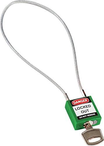 Brady Compact Nylon Säkerhetslås med kabelbygel, grön, 400 mm kabellängd, 4,7 mm PVC-belagd kabel (Keyed Different) (1-pack) (146127)
