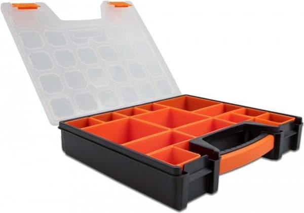 Delock - værktøjskasse - 14 rum - plastik - sort, orange