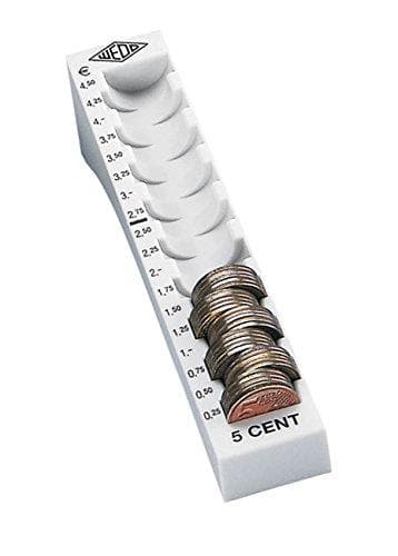 Wedo 160700537 kolikkoura (0,05 euroa, 5 senttiä, muovi 90 kolikolle merkinnöillä 18 x 4,5 x 3,4 cm) vaaleanharmaa