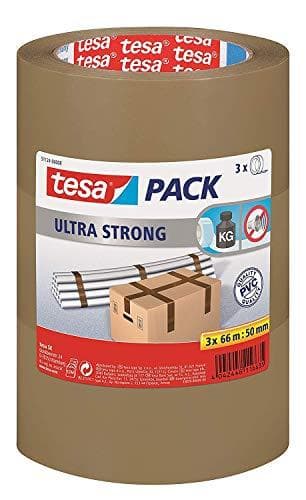 tesapack® Ultra Strong - PVC-tejper för fast förpackning och säker buntning - brun - 66 mx 50 mm - 3 rullar