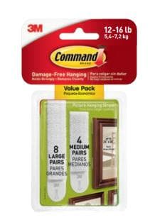 Command Picture Monteringsstrimler Value Pack 17209 4 x 2 Strips Størrelse M & 8 x 2 Strips Størrelse L Hvid & 17047 Metal Picture Nail (L Størrelse,