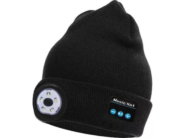 OEM KEPS MED LED-FACKLA + INBYGGDA BLUETOOTH-HÖRLURAR, SVART/SVART