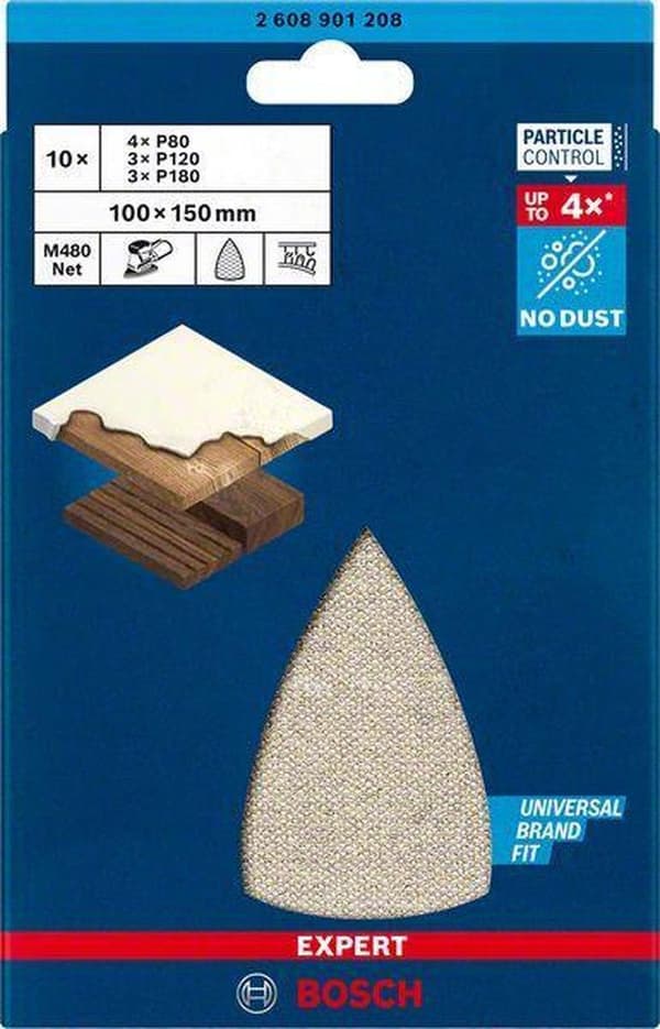 Bosch Tillbehör EXPERT M480 2608901208 Slipnätssats Perforerad Kornstorlek 80, 80, 80, 80, 120, 120, 120, 180, 180, 180 (LxB) 150 mm x 100 mm(s) 10 st