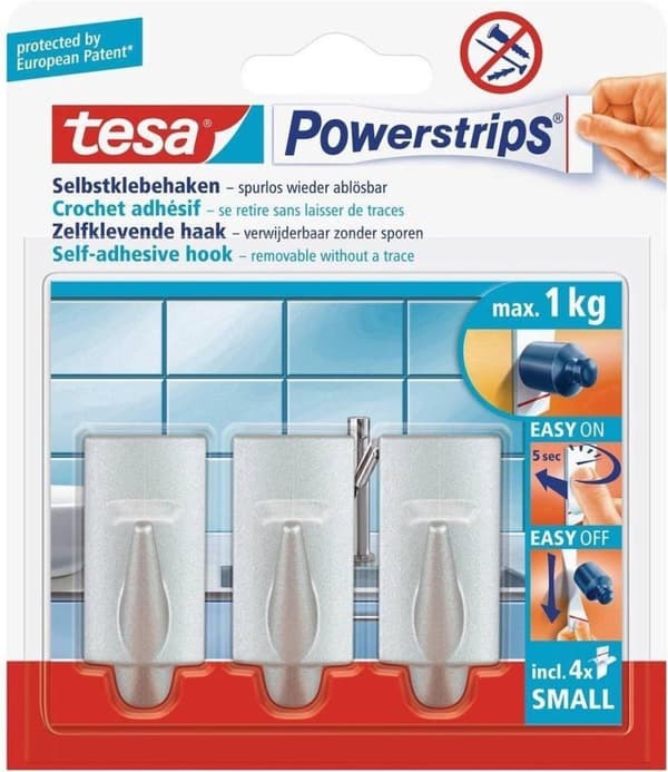 Tesa Powerstrips Kroge Small - Mat Krom - 3 stk