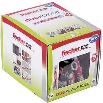 Fischer DUOPOWER 10 x 80 - Tiilet - Betoni - Vaahtobetoni - Kipsikuitulevy - Muuraus - Kipsilevy - Nylon - 1 cm - 8 cm - 9 cm - 25 kpl (538252)
