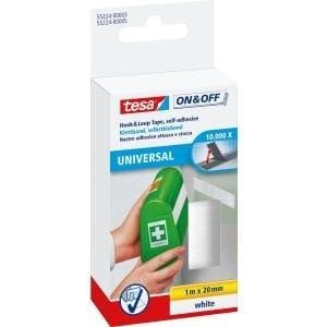 tesa Velcro tape, 20 mm x 1,0 m, hvid selvklæbende, hurtig fiksering og hurtig fjernelse (55224-00003-00)