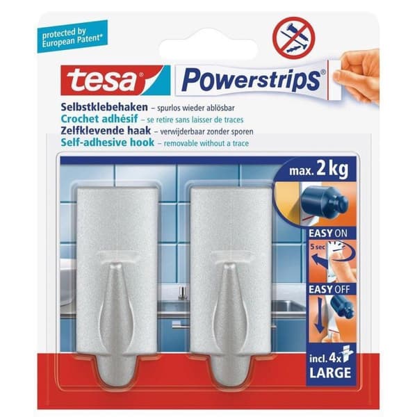 Tesa Powerstrips Kroge Trend Large - Krom - 2 stk