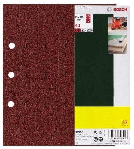 Bosch 25-delat sliparksats för orbitalslipmaskin, klämsystem, 93 x 230 mm, 8 hål, korn 40