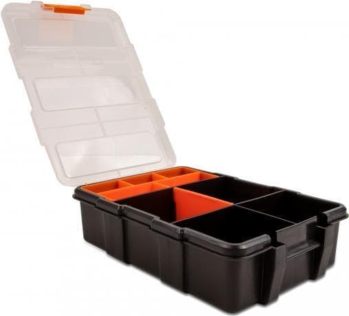 Delock - værktøjskasse - 11 rum - plastik - sort, orange