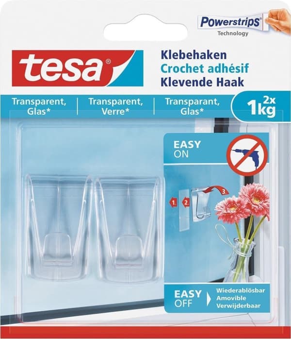 Tesa 77735 powerstrips klæbekrog gennemsigtig 1 kg. - 2 stykker
