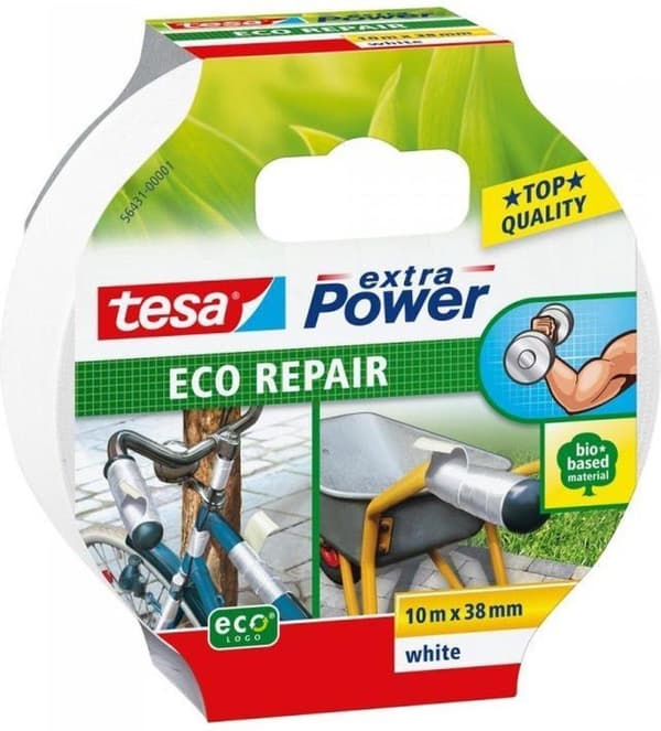 Tesa extra power eco reparationsstoftape hvid - 10 mx 38 mm.