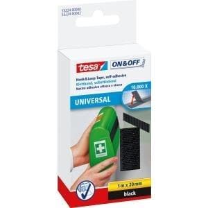 tesa Velcro tape, 20 mm x 1,0 m, sort selvklæbende, hurtig fiksering og hurtig fjernelse (55224-00000-01)