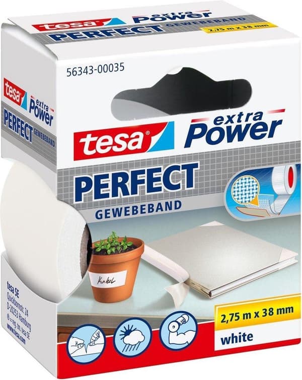 Tesa Stoftape - 38 mm x 2,75 m - Hvid