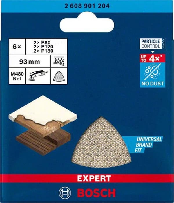 Bosch Tillbehör EXPERT M480 2608901204 Slipnätssats Perforerad kornstorlek 80, 80, 120, 120, 180, 180 (LxB) 93 mm x 93 mm 6 st.