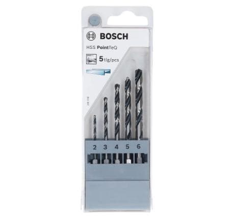 Bosch HSS PointTeQ - boresæt - til metal - spiralbor - 5 stykker - 5 mm, 6 mm, 4 mm, 3 mm, 2 mm - unbrakon - længde: 60 mm, 72 mm, 83 mm, 98 mm, 91 mm