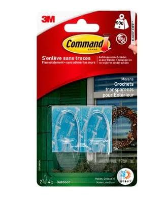 3M Clear Medium Command Hooks M Udendørs oval form - Udendørs - Hjælpekroge - Klar - Klæbestrimmel - 0,9 kg - Glas - Malet væg - Træ (17091AWFGN)