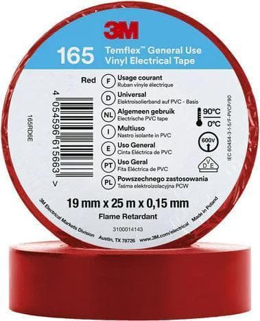 3M Deutschland PVC elektrisk isoleringstape 165RD6E Temflex165 rot19X25 (7100184817)