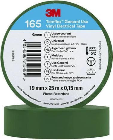 3M Tyskland PVC elektrisk isoleringstape 165GR6E Temflex165 grøn19X25 (7100184813)
