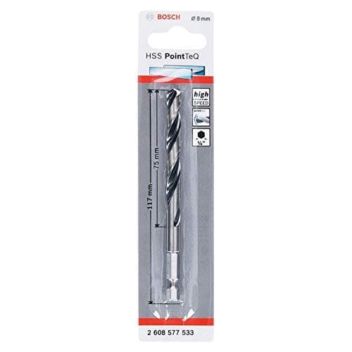 Bosch Professional PointTeQ sekskantbor (til metal, Ø: 8 mm, arbejdslængde: 75 mm, total længde: 117 mm, ¼" sekskantet skaft, tilbehør til slag- og bo