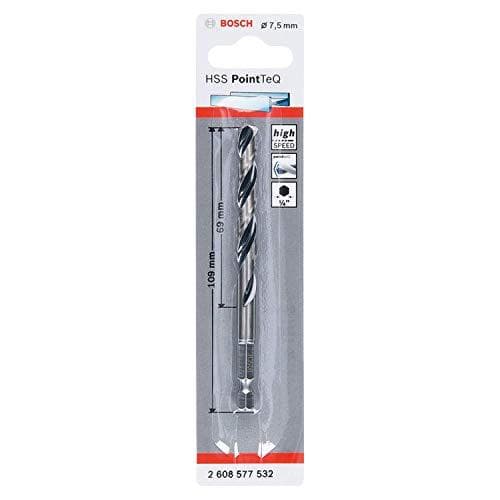 Bosch Professional PointTeQ sexkantsborr (för metall, Ø: 7,5 mm, arbetslängd: 69 mm, total längd: 109 mm, ¼" sexkantskaft, tillbehör för slagskruvar o