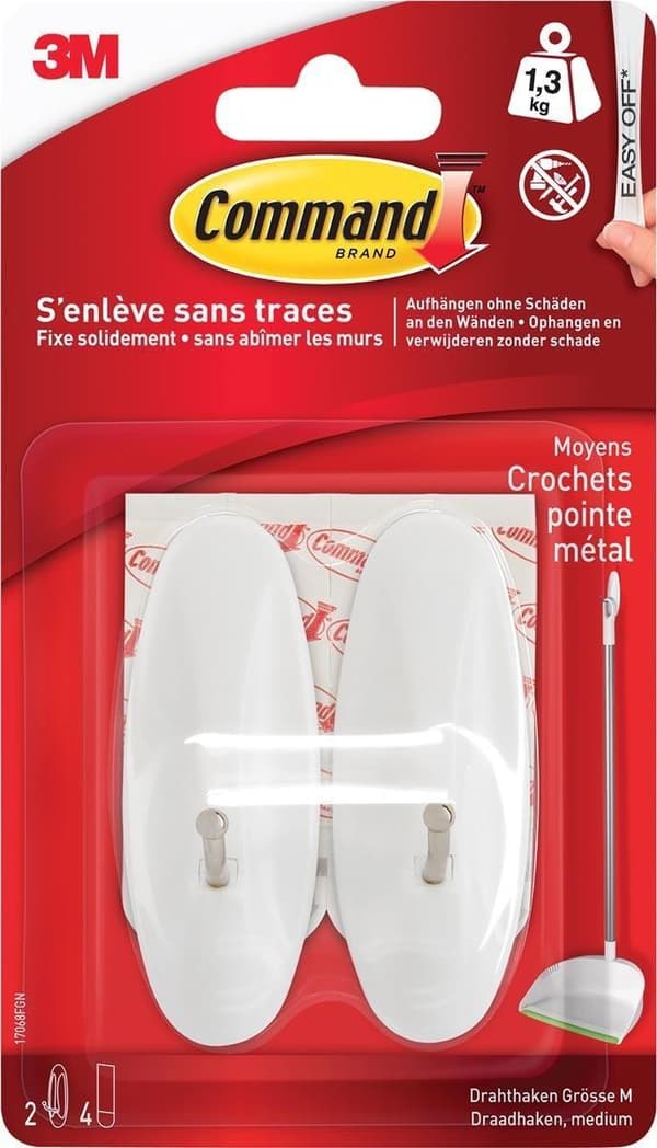 Command medium trådkroge, blister med 2 kroge og 4 strimler
