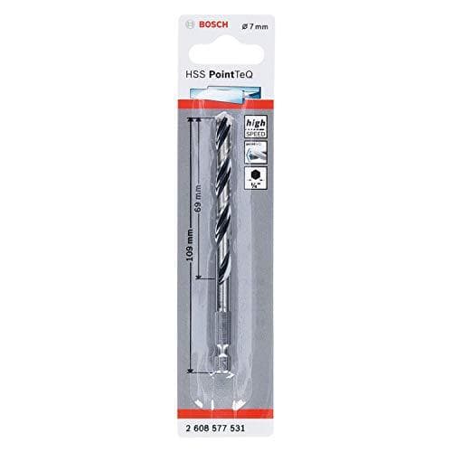 Bosch Professional PointTeQ sexkantsborr (för metall, Ø: 7 mm, arbetslängd: 69 mm, total längd: 109 mm, ¼" sexkantskaft, tillbehör för slagskruvar och
