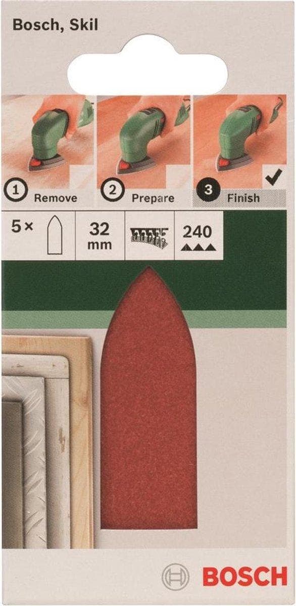 Bosch 5-delt slibepladesæt til deltapudsere, adapter 32 mm - korn 240