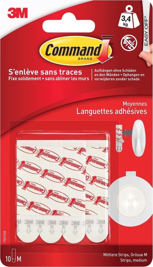 Command monteringslister, medium, vit, blister om 10 stycken